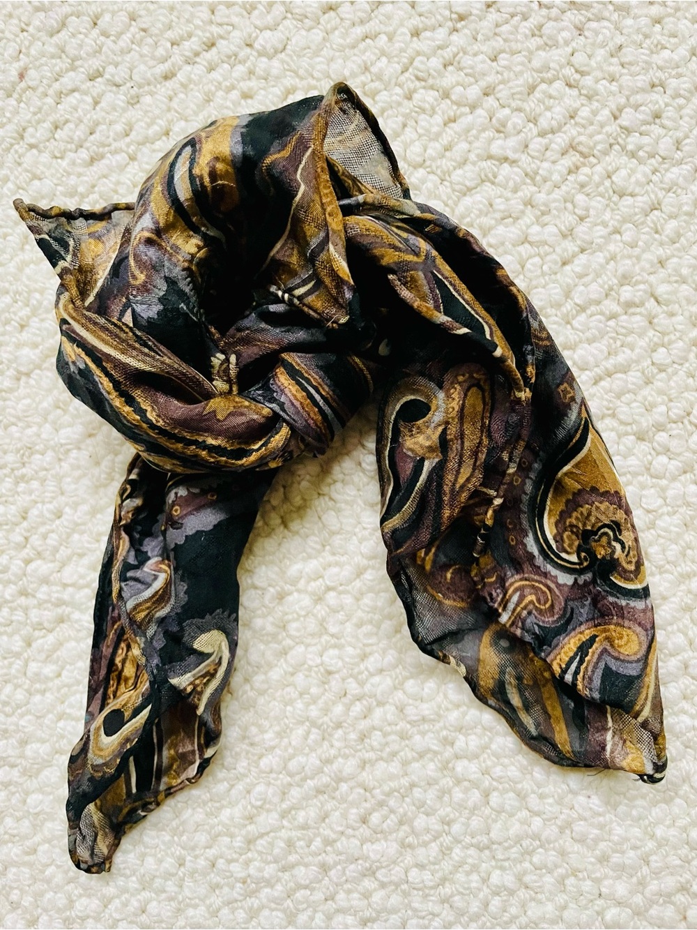 EUC Etro Vintage Paisley Silk Scarf – Earth Tones – Boho Luxe